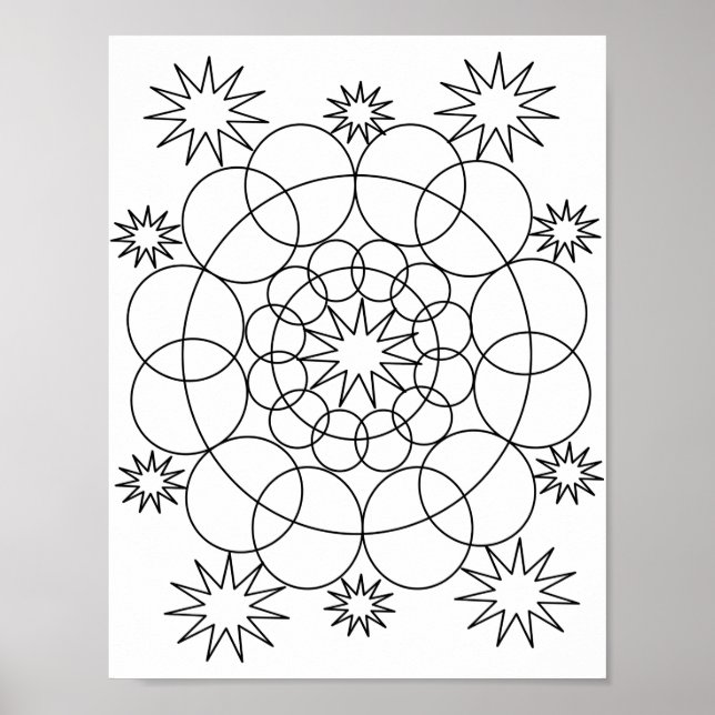 Poster - Cirkler och Stars Mandala till Färg (Framsidan)