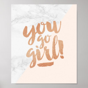 Poster citat du går Flickmarble Guld Handlettering