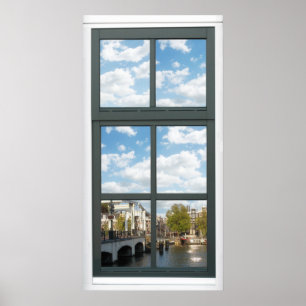 Poster Cityscape Fake-fönstervy för Amsterdam Cana