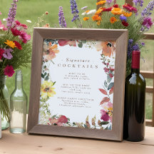 Poster Cocktail-meny för WildblomNamnteckning