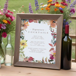 Poster Cocktail-meny för WildblomNamnteckning