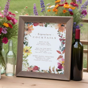Poster Cocktail-meny för WildblomNamnteckning