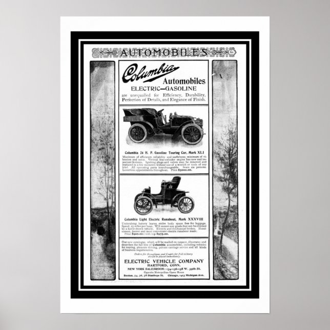 Poster Columbia Car 1903 Annons (Framsidan)