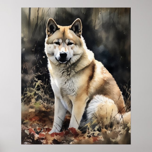 Poster Cute Akita Hund Art-utskrift (Framsidan)
