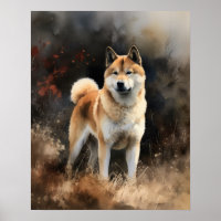 Poster Cute Akita Hund Art-utskrift