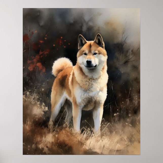 Poster Cute Akita Hund Art-utskrift (Framsidan)