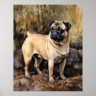 Poster Cute Pug Hund Art-utskrift