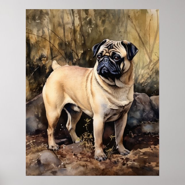 Poster Cute Pug Hund Art-utskrift (Framsidan)