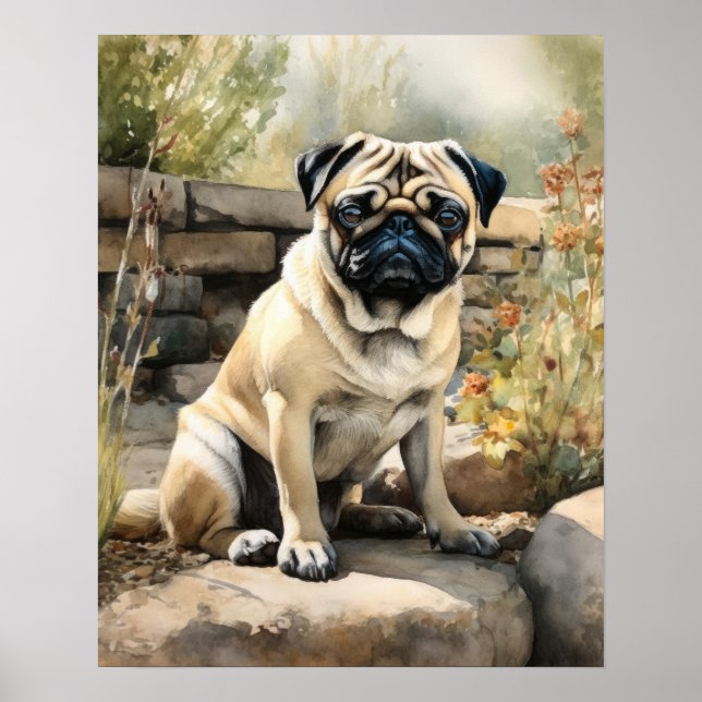 Poster Cute Pug Hund Art-utskrift (Framsidan)