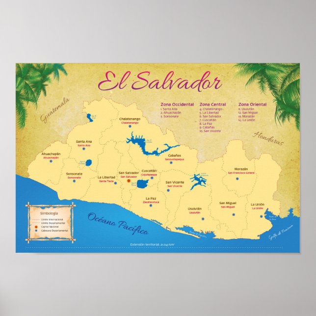 Poster de El Salvador, Departamentos (Framsidan)