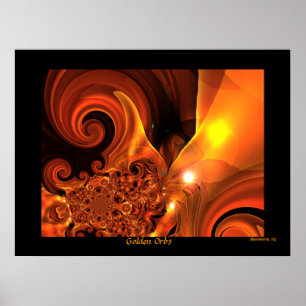Poster Digital Abstrakt Art Golden Orbs