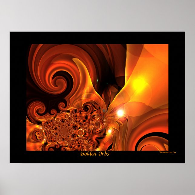 Poster Digital Abstrakt Art Golden Orbs (Framsidan)