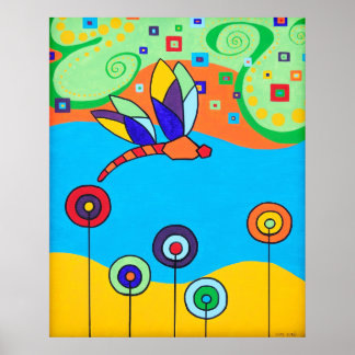 Poster: Dragonfly och Lollipop Flowers Poster