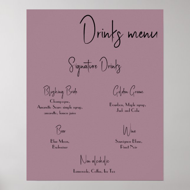 Poster Drinks Menu Bröllop (Framsidan)