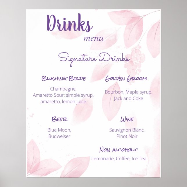 Poster Drinks Menu Bröllop (Framsidan)