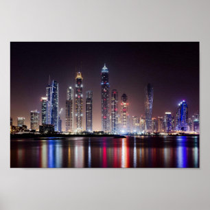 Poster - Dubai Skyline på natten