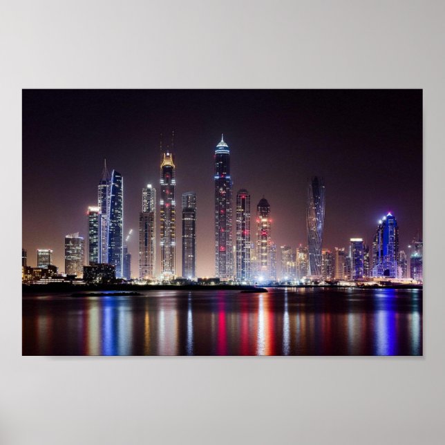 Poster - Dubai Skyline på natten (Framsidan)