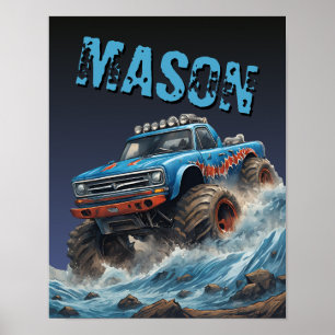Poster eget namn för Blåhaj Monster Lastbilar