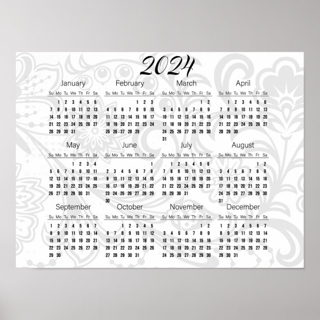 Poster elegant Blommigt Design 2024 Kalender (Framsidan)