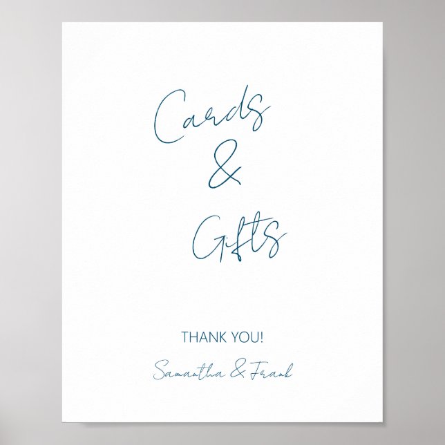 Poster elegant Blue Script Card och Gift (Framsidan)