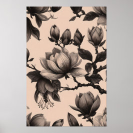 Poster elegant Vintage Monochrome Magnolia Magnoli