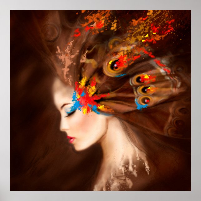 Poster Fantasy Bevackra Vår-kvinnlig fjäril (Framsidan)