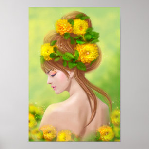 Poster Fantasy Beval Fairy Vår med blommor