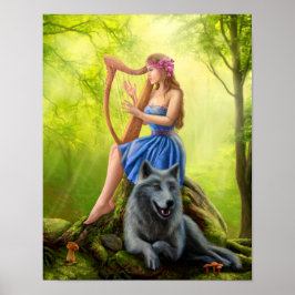 Poster Fantasy Girl and kompis varg.