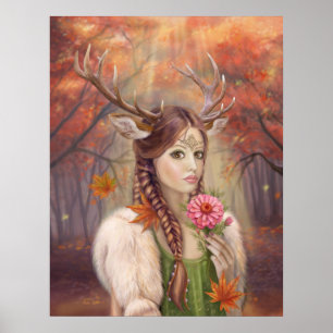 Poster Fantasy-kvinnan porträtt hjort