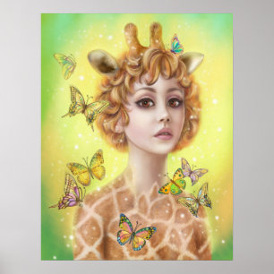 Poster Fantasy porträtt-kvinnan giraffe canvas pri