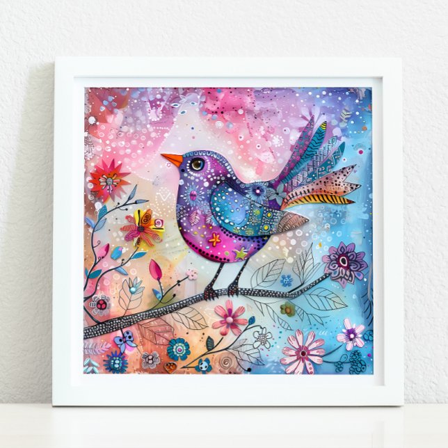 POSTER FÄRGBIRD MIXED MEDIA (COLORFUL BIRD MIXED MEDIA POSTER)