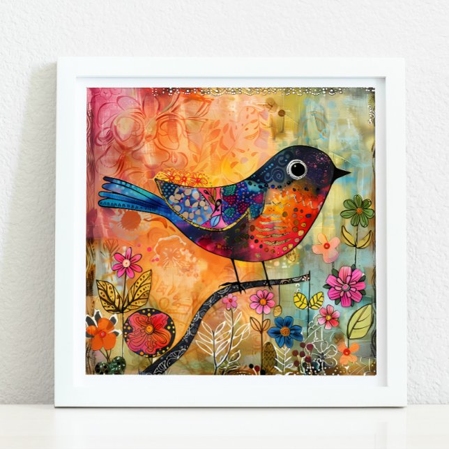 POSTER FÄRGBIRD MIXED MEDIA (COLORFUL BIRD MIXED MEDIA POSTER)