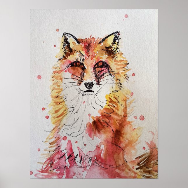 Poster färgsfärg för färgen Cute Red Fox (Framsidan)