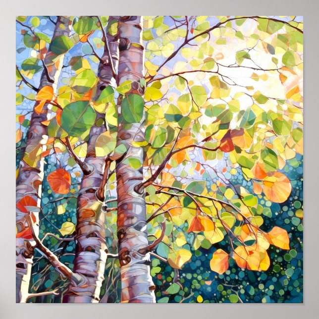 Poster färgsfärg för solnedgång i skogar (Framsidan)