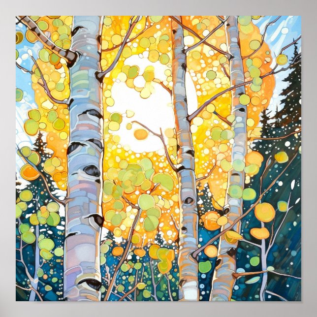 Poster färgsfärg för solnedgång i skogar (Framsidan)