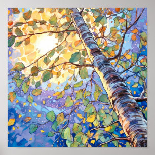 Poster färgsfärg för solnedgång i skogar