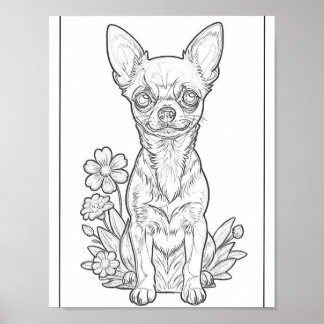 Poster färgsida för Chihuahua och Vår blommor