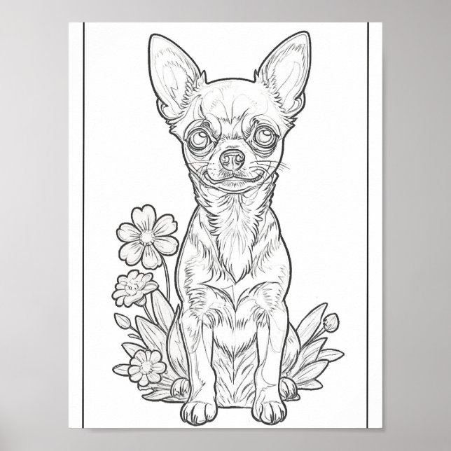 Poster färgsida för Chihuahua och Vår blommor (Framsidan)