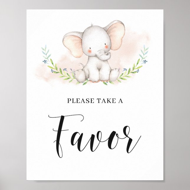 Poster favoritskylt för cute Rosa Elephant Baby Sh (Framsidan)