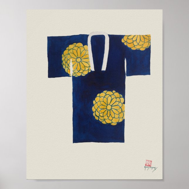 Poster featuring blue and gold Japanese nagajuban (Framsidan)
