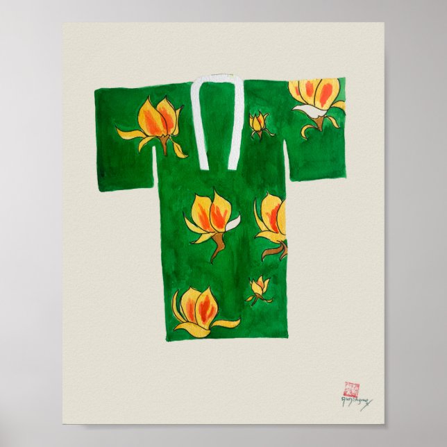 Poster featuring green and gold Japanese nagajuban (Framsidan)
