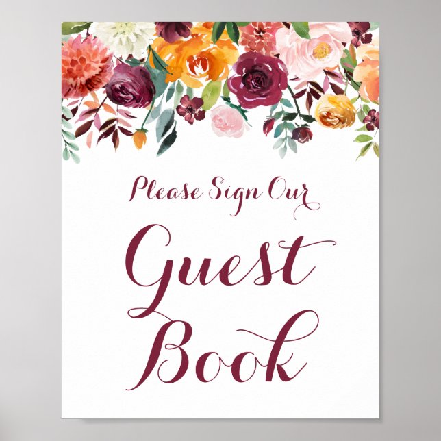 Poster flaggan Fall Flower Bröllop Guest Bok (Framsidan)