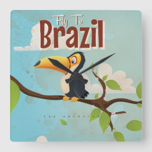 Poster flygbiljett till Brasiliens vintage Vacatio Fyrkantig Klocka