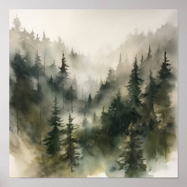 Poster Foggy Forest Ligcape Art Skriv ut (Framsidan)