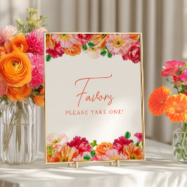 Poster för akut Orange och Bright Rosa-Blommigt fö