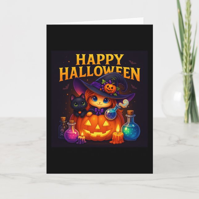 Poster för matning av matavfall i happy halloween kort (Framsida)