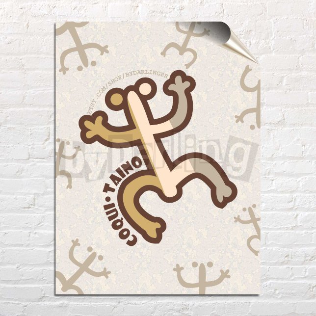 Poster för nedladdning av Coqui Taino Puerto Rico  (Coqui Taino Digital Art Poster over white brick wall)