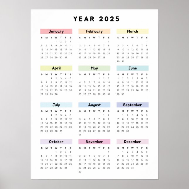 Poster för regnbågsminimalistkalender för 2025 (Framsidan)