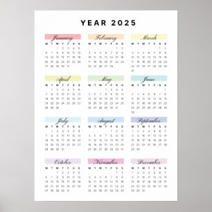 Poster för regnbågsminimalistkalender för 2025