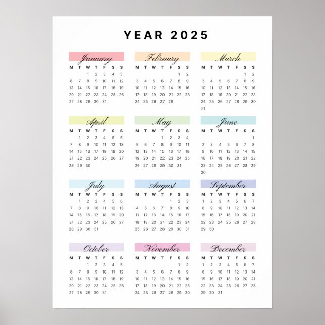Poster för regnbågsminimalistkalender för 2025 (Framsidan)
